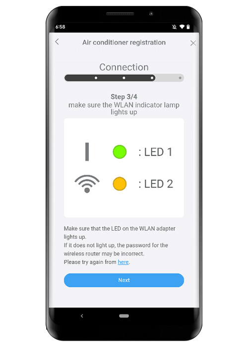 WLAN indicator lamp on the indoor unit will turn on.