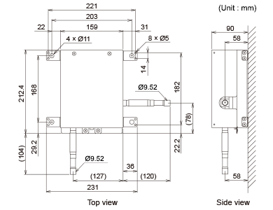 Dimensioni unità EEV: 160 × 220 × 90 mm