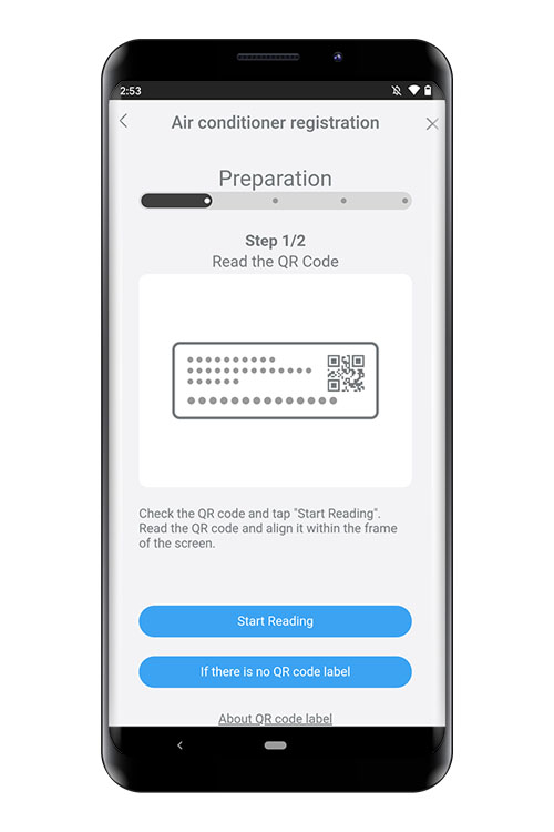 Toccare [Start Reading] (Inizia lettura) e leggere il codice QR. Se il codice QR non viene visualizzato, toccare [If there is no QR code label] (Se il codice QR non viene visualizzato)